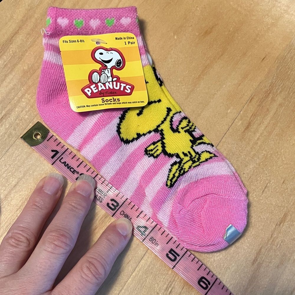 Peanuts Pink Striped Socks with Woodstock Fits sizes 6-8.5 - Picture 5 of 5